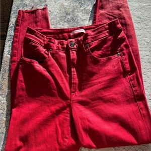 Good American Cherry Red Waist Crop Jeans